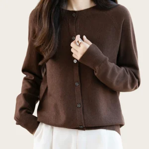 Classic Merino Wool Woman Sweater Basic Female Autumn Winter Knitted Cardigan Elegant Ladies Cashmere Long Sleeve Clothing Tops