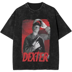 New Dexter Morgan Edition Middle Finger Retro Trendy Vintage Washed T-Shirt Summer Y2K Tops Cotton Men Women Tees Short Sleeve