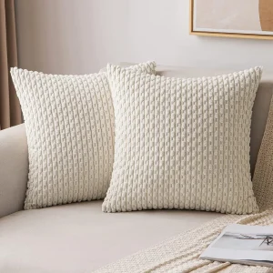 Spring Sage Green Decorative Throw Pillow Covers 18x18 Soft Corduroy Striped Square Pillow Covers for Couch Living Room Bed Sofa