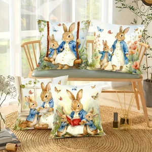 4pcs/set Easter Bunny Pillow Covers 45cm Egg Hunting Theme Pillow Case Spring Flower Easter Decoration Home Decor