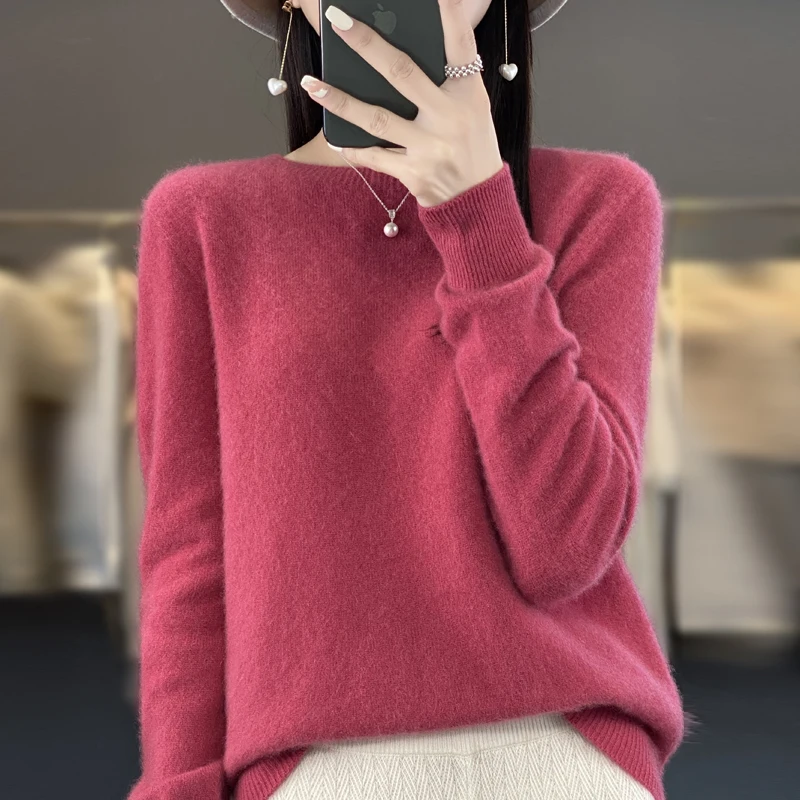 Autumn Winter 100% Merino Wool cashmere Sweater O-Neck Long Sleeve Cashmere Women Knitted Pullover Clothing Top - Image 13