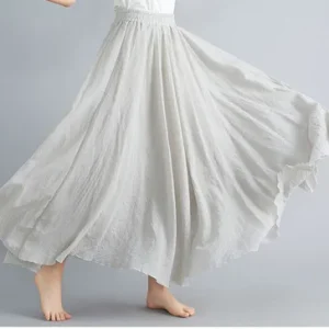 28-Color Mori Girl Literary Cotton Linen Dress Elastic Waist A-line Expansion Skirt Solid Color Ethnic Style Women Long Skirts