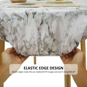 Round Tablecloth PVC Waterproof Oil-Proof Elastic Edged Party Wedding Table Cloth Home Decor Kitchen Table Protection Cover