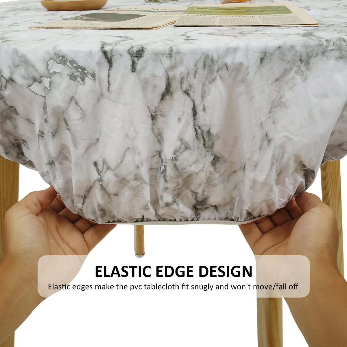 Round Tablecloth PVC Waterproof Oil-Proof Elastic Edged Party Wedding Table Cloth Home Decor Kitchen Table Protection Cover - الصورة 3
