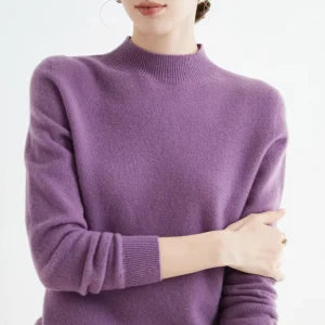 Women 100% Merino Wool Sweater For Autumn Winter  First Line Seamless Half-high Collar Pullover Basic Top OL Solid Soft Cashmere