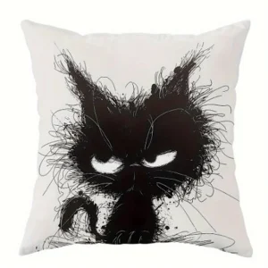 Contemporary Style Throw Pillow Covers with Whimsical Cat Design,Machine Washable for Various Room Decor, 18x18 inches