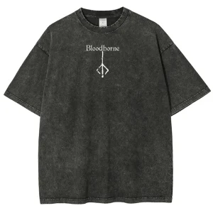 New Top Fashion Action Role-playing GameBlood Borne Peripherals Print T-shirt Vintage Washed Men Women Cotton Loose Oversize Tee