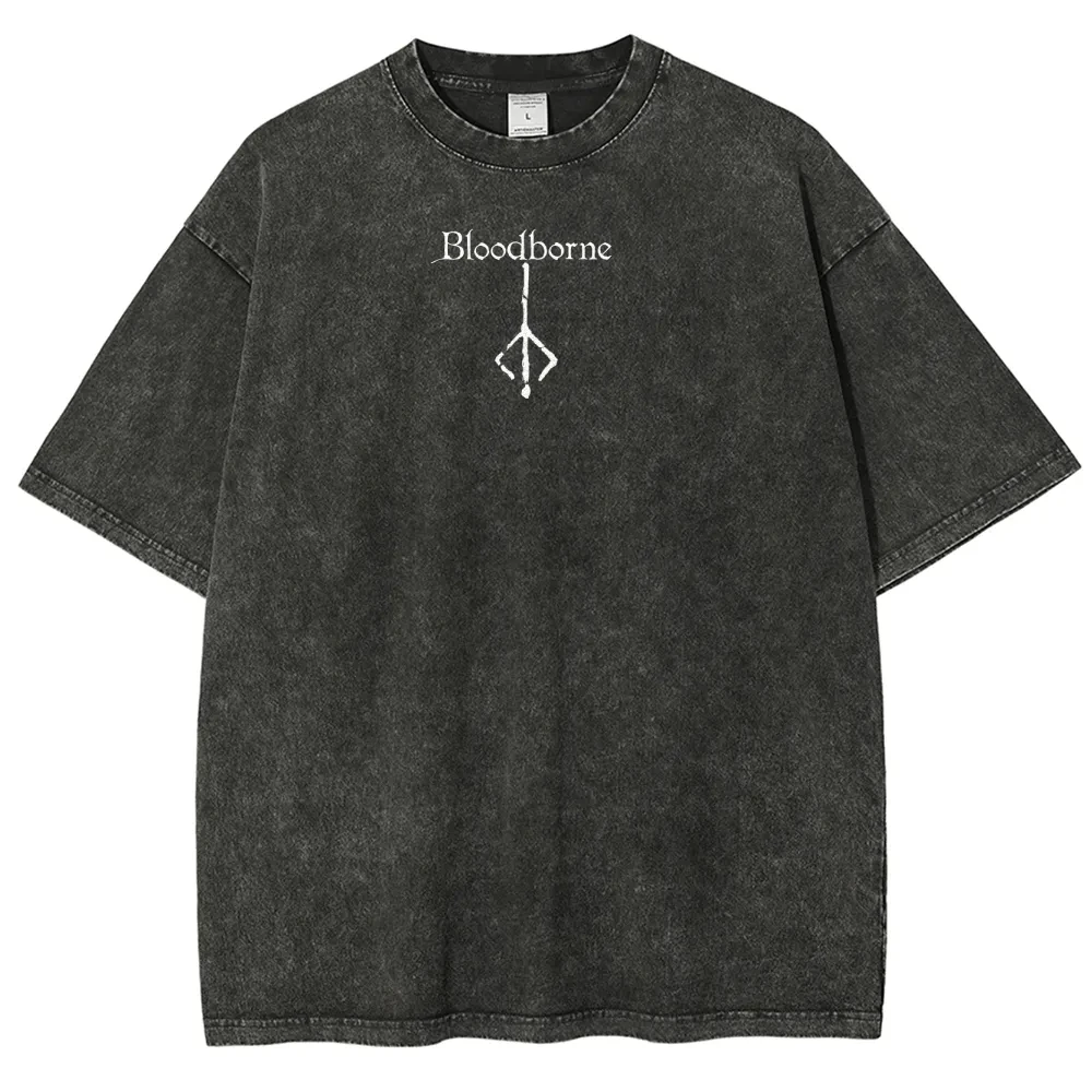 New Top Fashion Action Role-playing GameBlood Borne Peripherals Print T-shirt Vintage Washed Men Women Cotton Loose Oversize Tee - Image 10