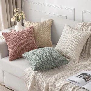 Spring Sage Green Decorative Throw Pillow Covers 18x18 Soft Corduroy Striped Square Pillow Covers for Couch Living Room Bed Sofa