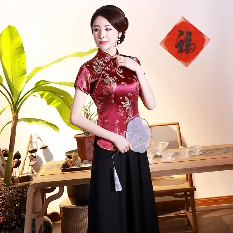 Elegant Ethnic Style Streetwear Cheongsam Qipao Tees Fashion Clothes Tshirts Vintage Shirts for Women Y2k Tops Women Clothing - الصورة 18