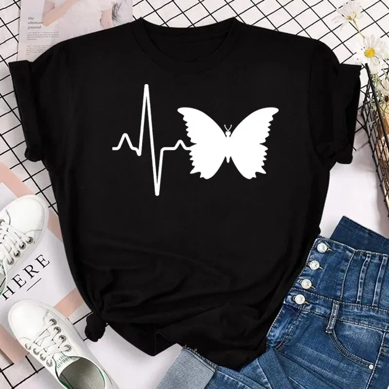 New Fashion Women T-shirt Colorful Butterfly Petal Print Short Sleeve and Round Neck Cute Graphic Tee Shirts Female Tops Clothin - Image 17