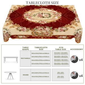 1 Piece of Retro Floral Theme Tablecloth, Marble Shading and Red and Gold Rose Pattern Design, Rural Farmhouse Style, Suitable for Camping Style Picnic, Christmas Holiday Party, Garden Birthday Party Decoration, Kitchen Accessories, Restaurant Terrace, Indoor and Outdoor Tablecloth, Perfect Gift for