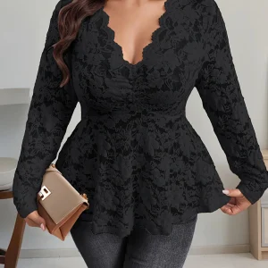 Elegant Fashionable Women's Long Sleeve Lace T-shirt Lady's Stylish Lace Top Comfortable Fit Casual Wear
