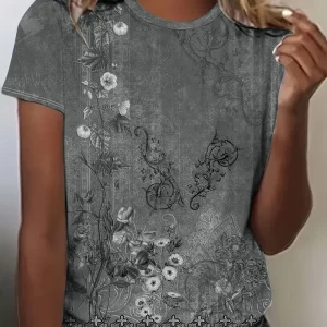Women's Tee - Vintage Floral Lace Pattern Graphic, Elegant Retro Print Design for Casual Daily Wear