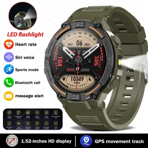Smartwatch Military Men 360*360 HD Screen Flashlight Health Monitor Waterproof Heart Rate BT Call Smart Watch