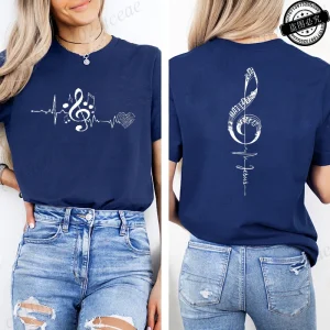 Musical Notes Printed T-Shirt for Women,Heartbeat Music Graphic Tee Shirts Clothes,Aesthetic Women's Tee T-Shirts Musician Gift