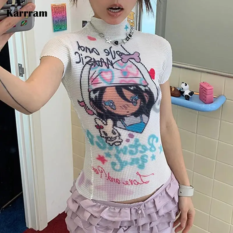 Karrram Japanese Y2k Anime Print T-shirt 2000s Aesthetics Kawaii Crop Top Vintage Harajuku Cutecore Short Sleeve T Shirts Lolita - Image 7