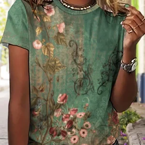 Women's Tee - Vintage Floral Lace Pattern Graphic, Elegant Retro Print Design for Casual Daily Wear