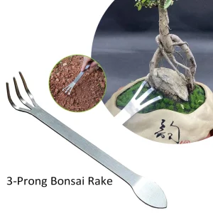 Stainless Steel Root Rake 3-Prong Loosen Soil Tool Handheld Bonsai Potted Plants Rustproof Rake Home Gardening Tool