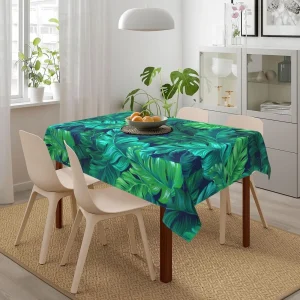 Tropical Hawaiian Leaves Turquoise Leaf Pattern Tablecloths Summer Washable Picnic Party Rectangle Table Cover Home Dining Decor