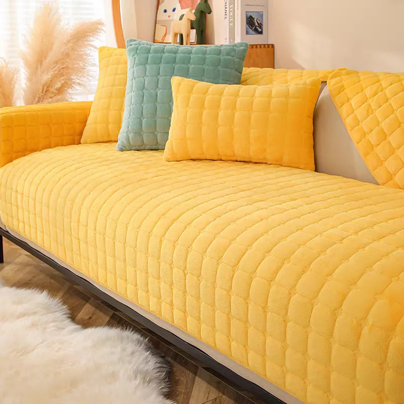 Flannel Sofa Cushion General Non-Slip Thickened Warm Living Room Sofa Backrest Cover Plush Plaid Seat Cushion Sofa Armrest Towel - الصورة 3