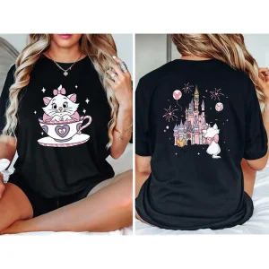 2025 Summer New The Aristocats Cartoon Anime Printed T-shirt Women's Fashion Casual T-shirt Mary Cat Crazy Teacup Party Shirt