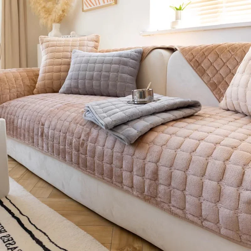 Flannel Sofa Cushion General Non-Slip Thickened Warm Living Room Sofa Backrest Cover Plush Plaid Seat Cushion Sofa Armrest Towel - الصورة 6