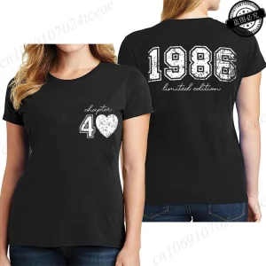 Short Sleeve T-Shirts for Women 40th Birthday Regular Sportswear Vintage 1986 40 Bday Women's Stretch Polyester Casual Creative