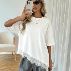 2026 Summer New Arrival Women's Oversized Ruffle Print Leopard Print Padded Lacing Loose Fit T-Shirt