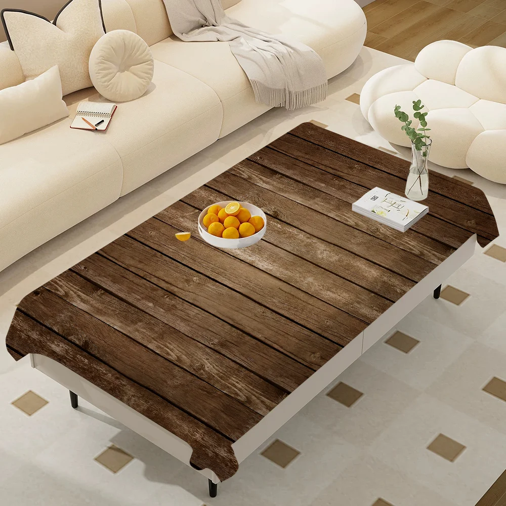 Beautiful Wood Rectangular Tablecloths Washable Wedding Party Kitchen Dining Living Room Birthday Decoration Table - الصورة 21
