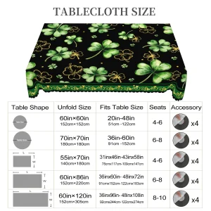1 Piece of Clover Green Round Tablecloth, 5 Sizes Available, St. Patrick's Day Clover Pattern Printed Tablecloth, Edge Embossing Process, Spring Garden Tablecloth Decoration, Tablecloth for Daily Home Kitchen, Terrace, St.Holiday Decoration, Spring Decoration