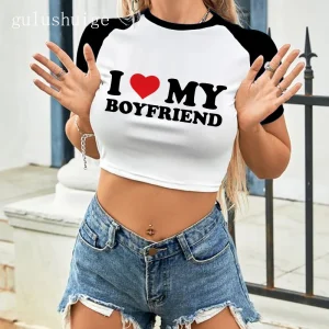 Gothic Crop Top I Love My Boyfriend Cropped T Shirt Female Fashion Clothes Comfortable Short T-Shirt Casual Soft T-Shirts