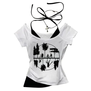 Hawkins Demogorgon White Short Sleeve Vintage Basic Tees Ladies Clothes Grunge Graphic Top Casual T Shirt Women