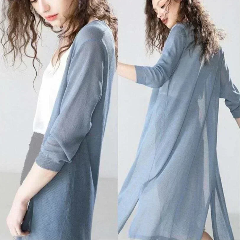 New Spring Summer Sun Protection Clothing Women Long Cardigan Female Knitted Sweater Women Coat Jacket Ladies Shawl Outerwear - Image 2
