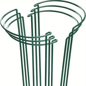 6pcs Plant Support Stakes, Half Round Metal Garden Plant StakeIndoor Peony Cages And Supports, Green Plant Support RingBorder