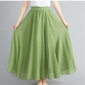 28-Color Mori Girl Literary Cotton Linen Dress Elastic Waist A-line Expansion Skirt Solid Color Ethnic Style Women Long Skirts