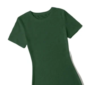 Summer women's fashion simple green solid color casual slim fit short sleeve round neck short mini dress 2024 New