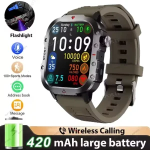 Outdoor 100+Sports Smart Watch Waterproof 2.01 inch HD Screen LED Flashlight Bluetooth Talking Smartwatch Men Women Holiday Gift