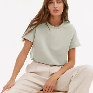 Bornladies Summer 100% Cotton Women's T-shirt Bottoming Basic Fashionable Solid Lady Short Sleeve Loose Tops Shirts 230g/㎡ Tops