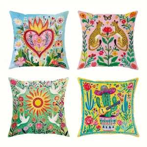 Home Decor Colorful Floral & Animal Pattern Pillow Covers Pattern Cushion Cover Suitable For Sofa Bedroom Car Pillow Cover