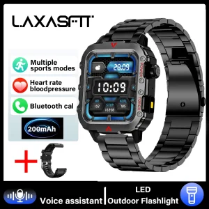LAXASFIT 2025 New Smart Watch Men's Outdoor Watch 1.85 inch Voice Assistant Bluetooth Call with LED Flashlight Smart Watch