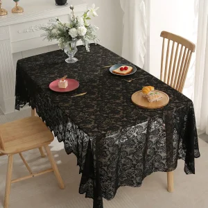 Black French Lace Tablecloth With Phoenix Tail Pattern For Living Room And Dining Table Decoration
