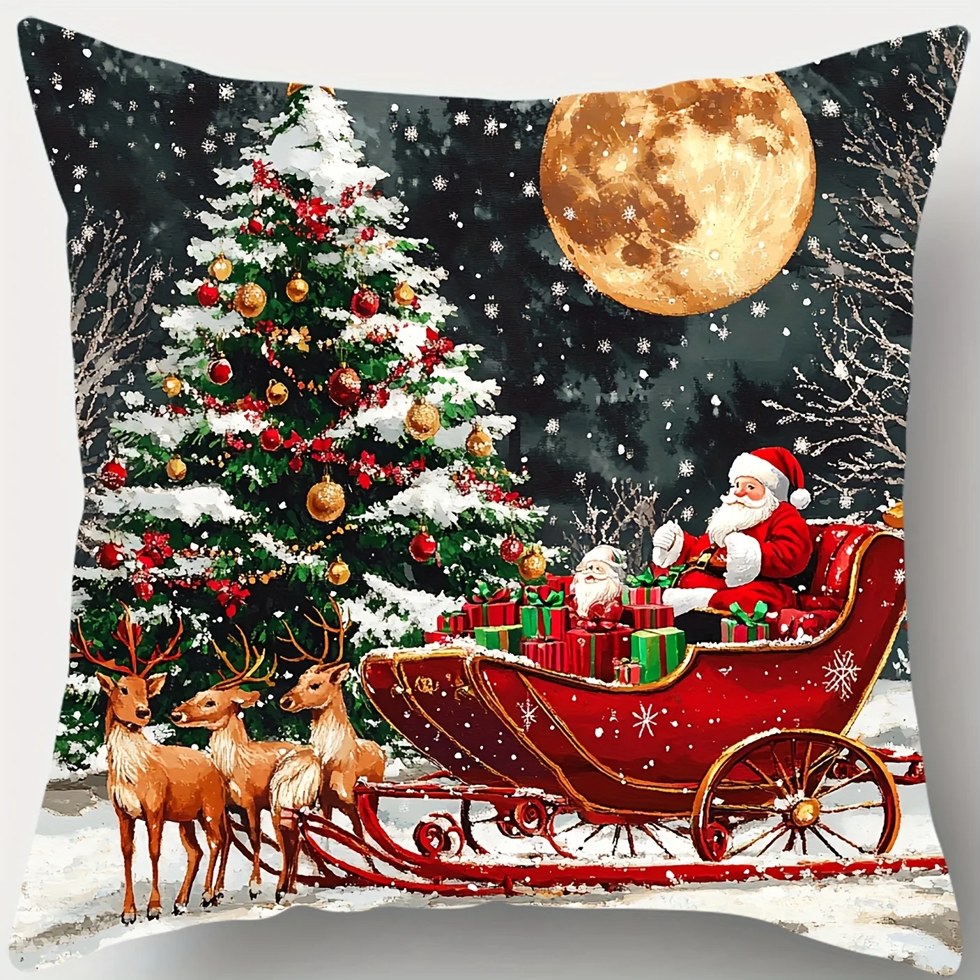 4-Pack Christmas Pillow Covers Snowman Reindeer Golden Moon Soft Polyester Zippered Machine Washable 45cm Sofa Bedroom Decor - الصورة 5