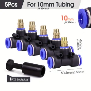 Brass Misting Nozzle with Tee Adapter Adjustable Atomizer Sprayer Outdoor Garden Irrigation Watering 6/8/10/12/14/16mm PE Tubing