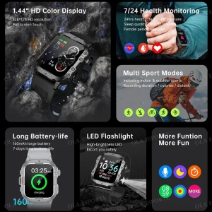 Outdoor 100+Sports Smart Watch Waterproof 2.01 inch HD Screen LED Flashlight Bluetooth Talking Smartwatch Men Women Holiday Gift