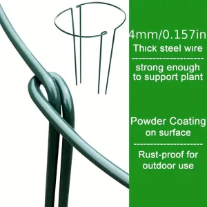 6pcs Plant Support Stakes, Half Round Metal Garden Plant StakeIndoor Peony Cages And Supports, Green Plant Support RingBorder