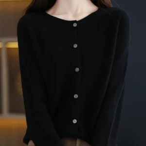 Women Cashmere Sweater 100% Merino Wool Knitted Cardigan Autumn Winter  Knitwear O-Neck Female  Solid Color Casual Fashion Top