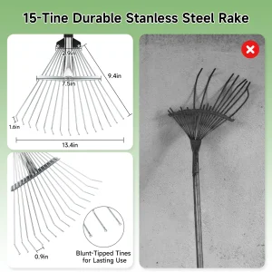 160CM Metal Garden Rake With Adjustable Handle for Leaves, Thatch, and Lawns - Heavy Duty Leaf Collector for Garden and Yard