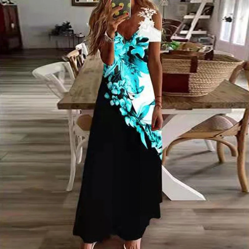 Women's Printed White Lace Sleeveless Suspender Dress Summer Fashion Casual Long Dress - Image 2