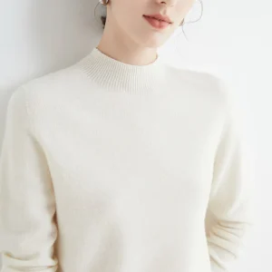 Women 100% Merino Wool Sweater For Autumn Winter  First Line Seamless Half-high Collar Pullover Basic Top OL Solid Soft Cashmere
